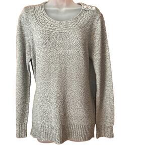 Women’s Allie & Rob Elegant Charcoal Grey Tweed Sweater in sz L Scoop Neckline